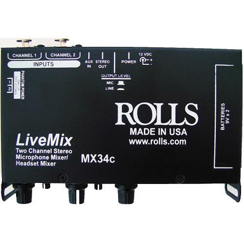 Rolls MX34c Live Mix 2 CH AV Mixer,XLR in,1/8"aux in,1/8"out,phant