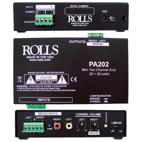 [PA202] Rolls PA202 20 + 20 Watt Mini Amp, 4 / 8 Ohm, bridge switch