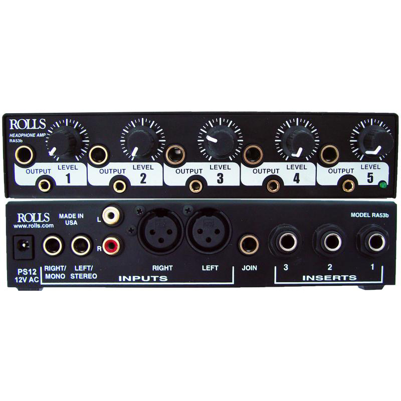 Rolls RA53b 5 CH Headphone Amp, 9.5", 5x 1/4" & 1/8" jack out