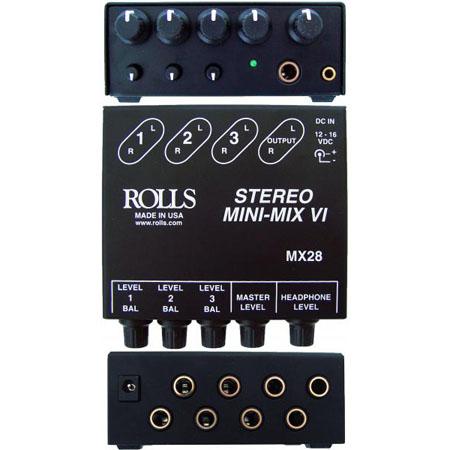 [MX28] Rolls MX28 Mini-Mix VI 3 CH Stereo Mixer,1/4" in/out,head.1/8" out