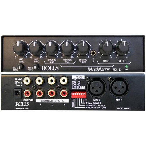 [MX153] Rolls MX153 Mix Mate 9.5" Mic/Source Mixer, RCA&XLR mic in,RCA out