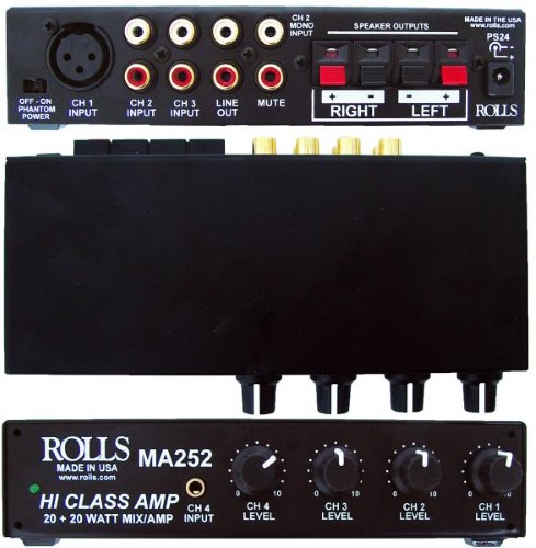 [MA252] Rolls MA252 Stereo 20 Watt Mixer Amp, XLR / RCA/ 1/8" in