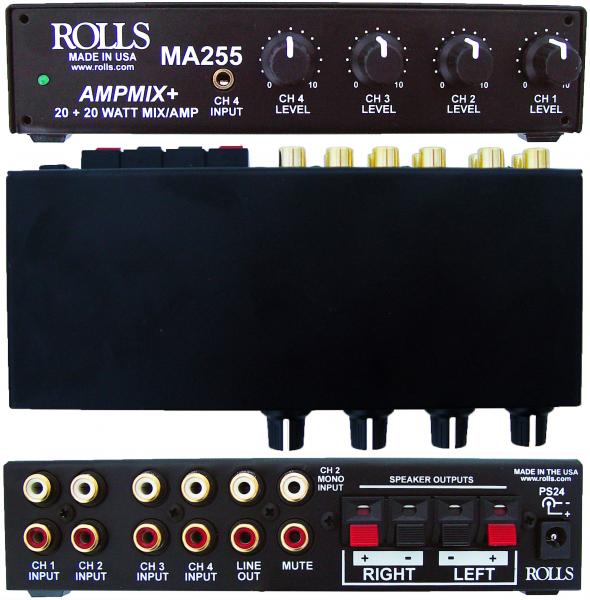 Rolls MA255 Stereo 20 Watt Mixer Amp, 4-RCA in, RCA line out