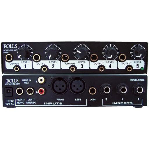 [RA53b] Rolls RA53b 5 CH Headphone Amp, 9.5", 5x 1/4" & 1/8" jack out