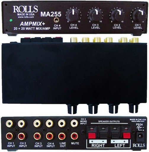 [MA255] Rolls MA255 Stereo 20 Watt Mixer Amp, 4-RCA in, RCA line out